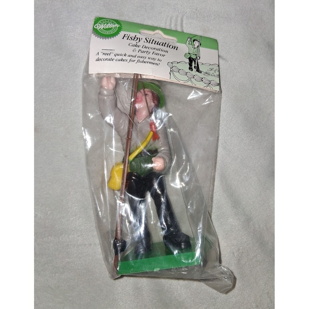 Vintage 1991 Wilton Fishy Situation Fisherman Cake Topper Party Favor NOS